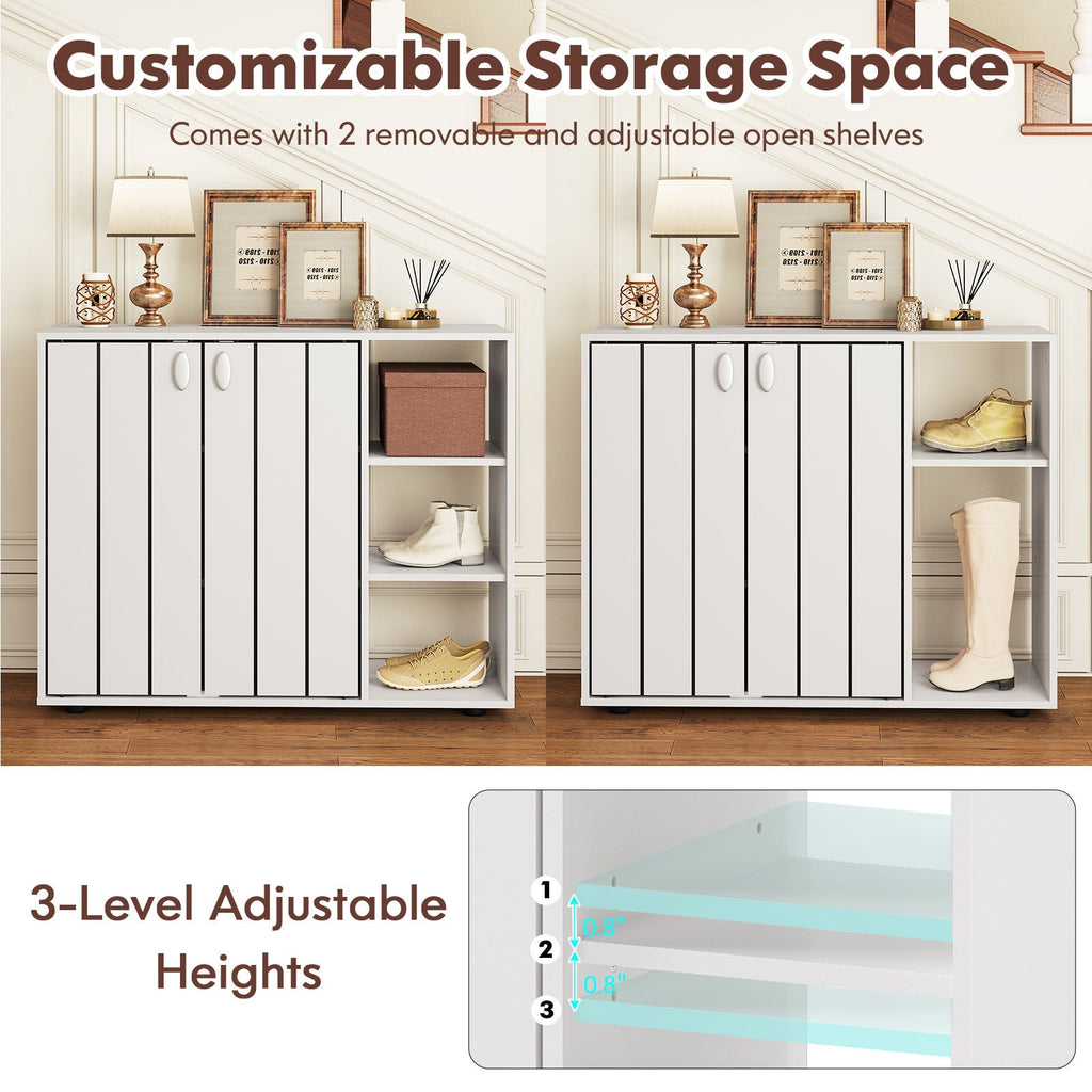 3-Tier Shoe Cabinet with Doors with Adjustable Open Shelves for Entryway