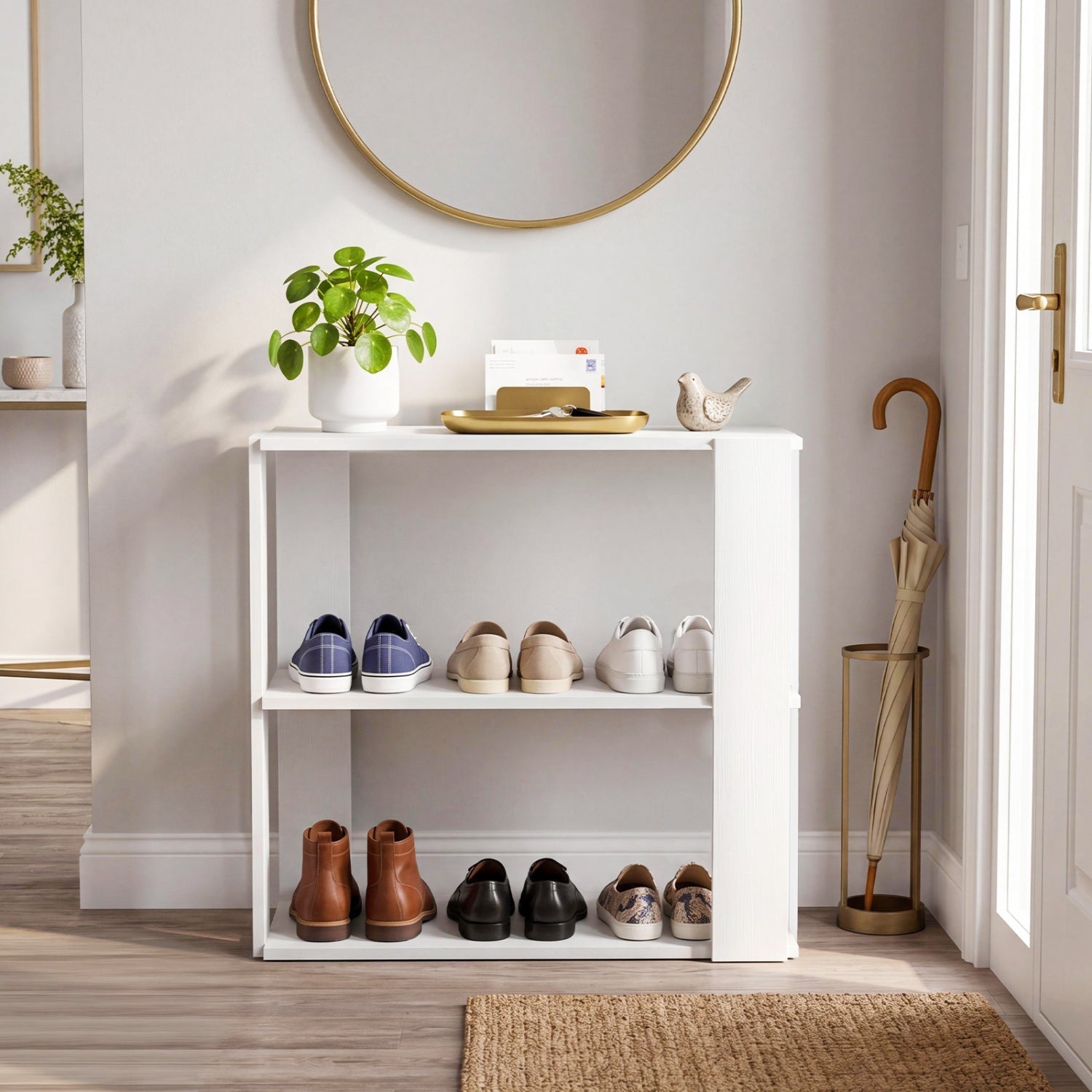 3-Tier Stackable Shoe Rack with Anti-Tip Design - White