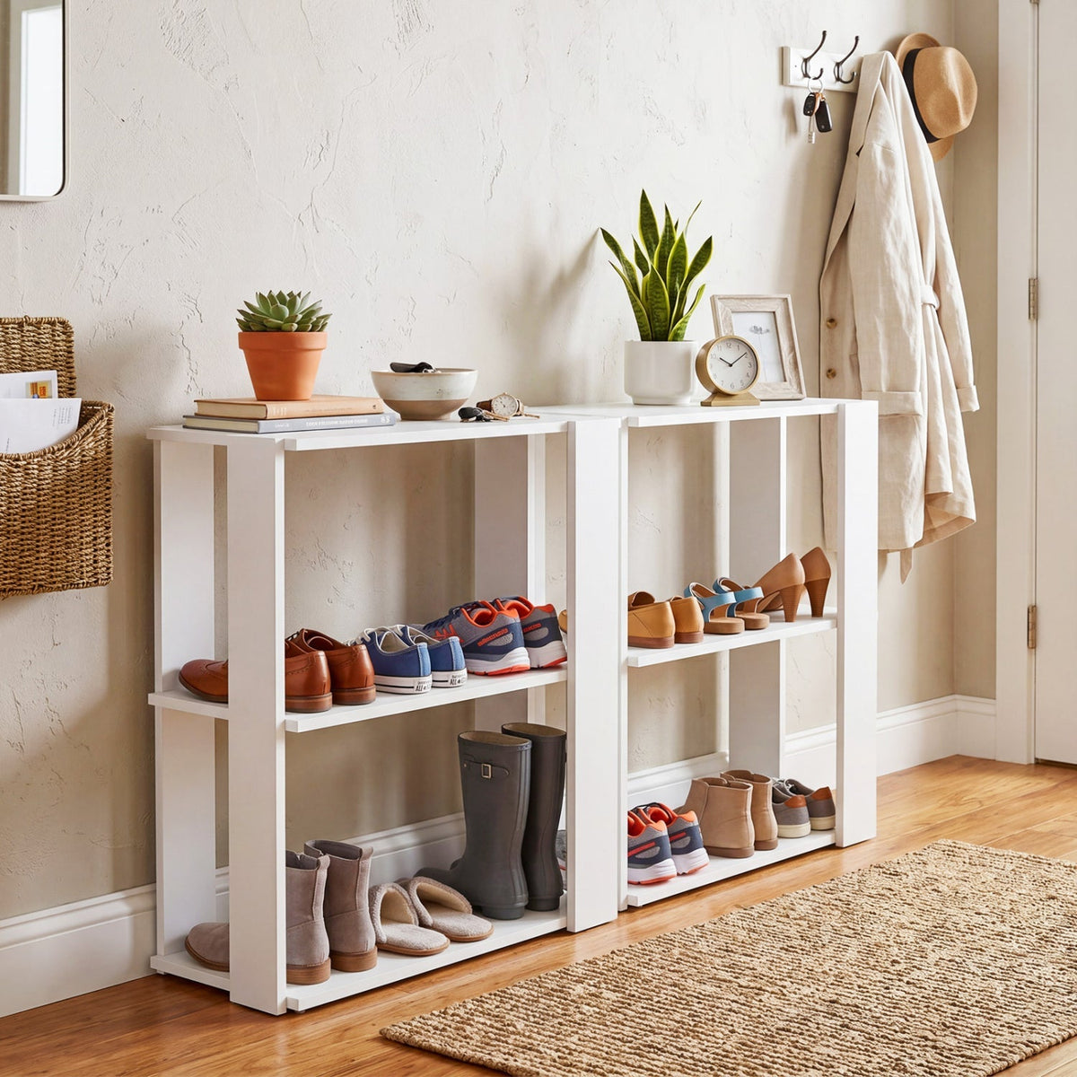 3-Tier Stackable Shoe Rack with Anti-Tip Design - White