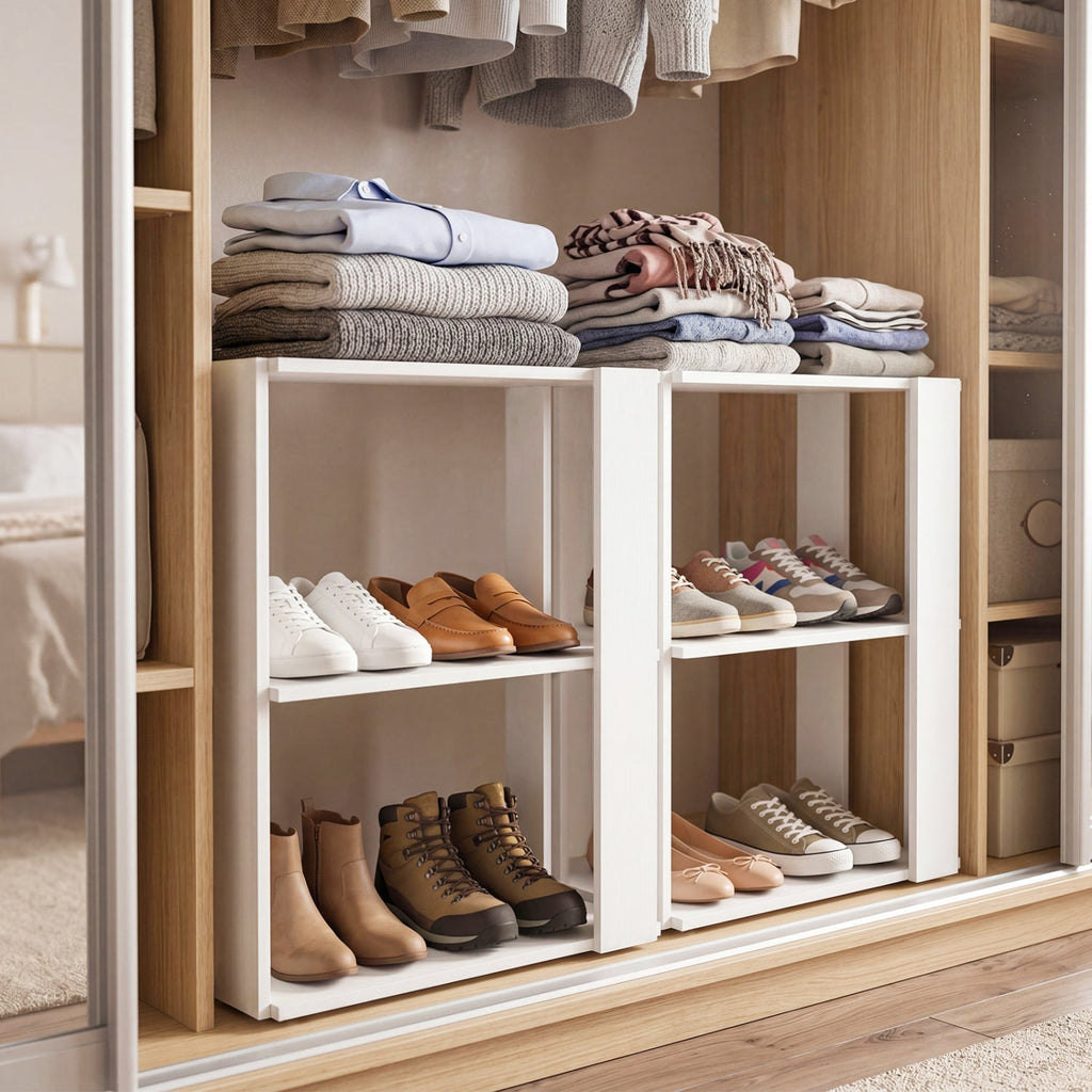 3-Tier Stackable Shoe Rack with Anti-Tip Design - White