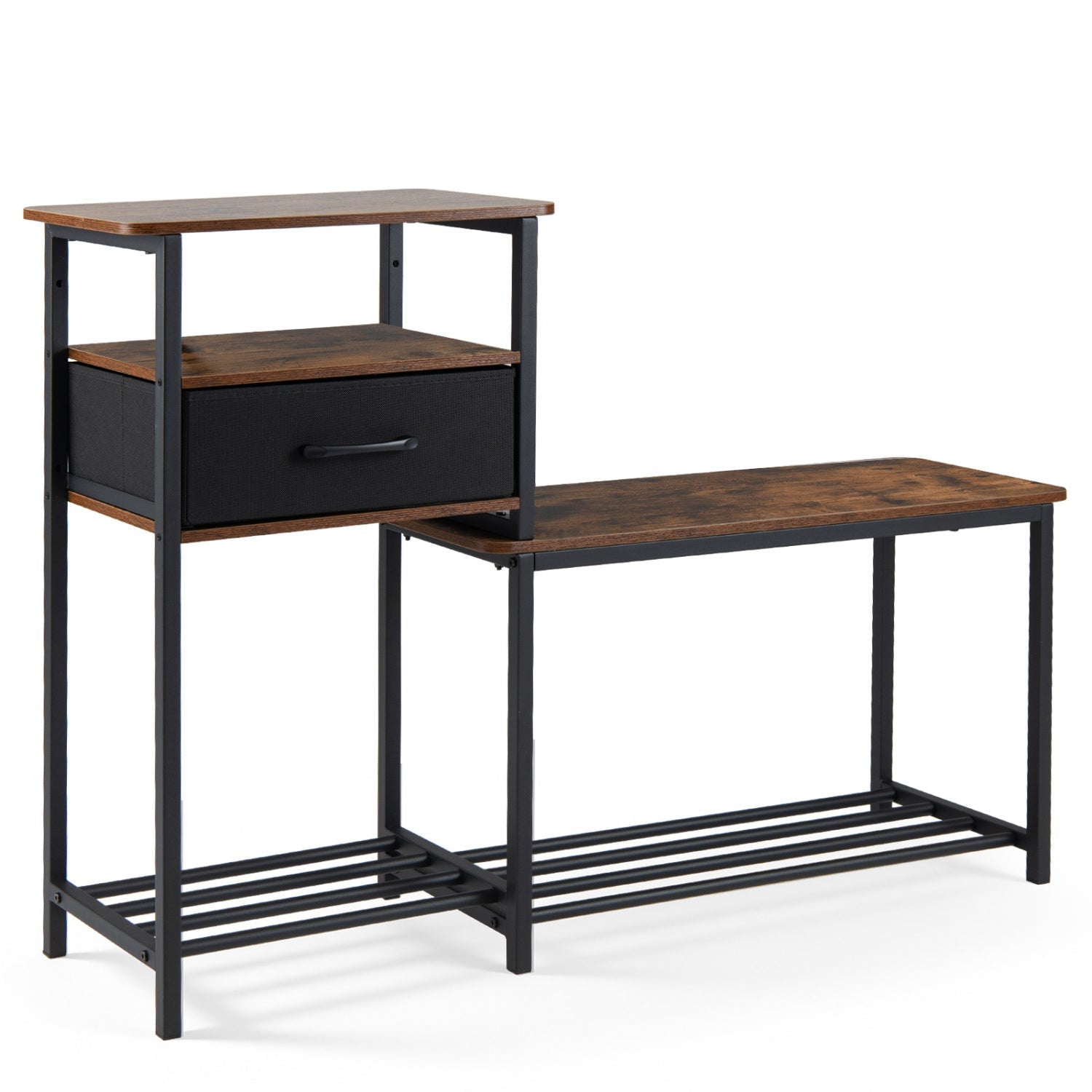 3-Tier Shoe Storage Bench with Drawer and Metal Frame