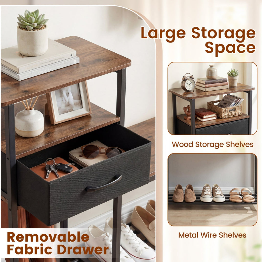 3-Tier Shoe Storage Bench with Drawer and Metal Frame
