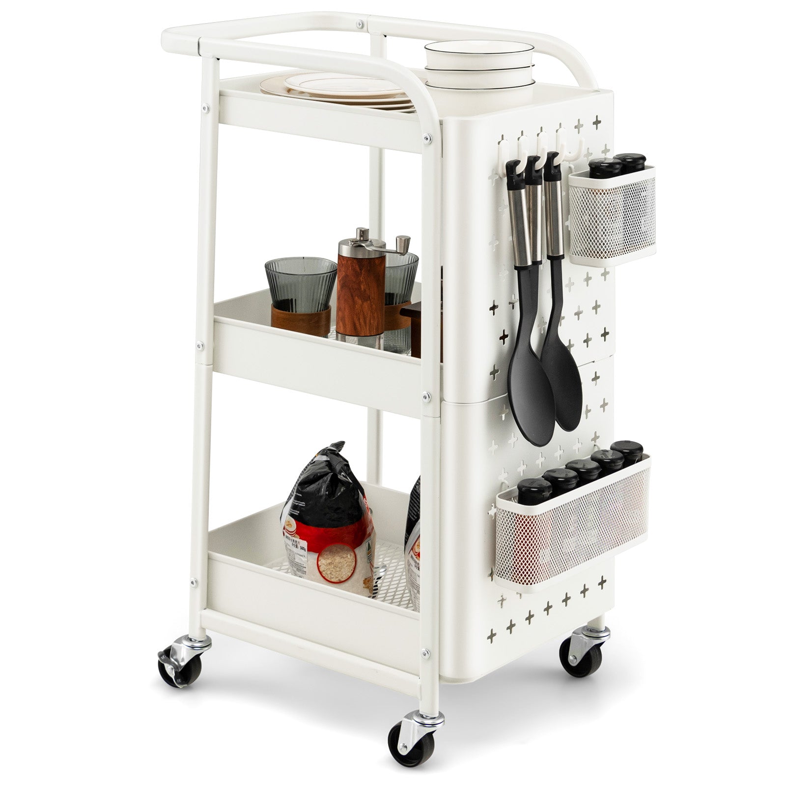 3-Tier Utility Storage Cart with DIY Pegboard Baskets