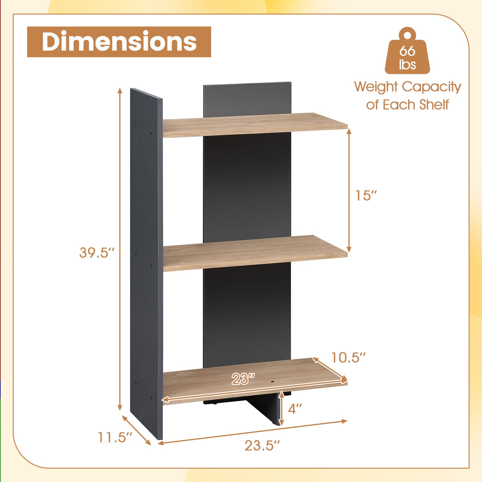 3 Tier Wooden Bookshelf with Anti-Tipping Kit