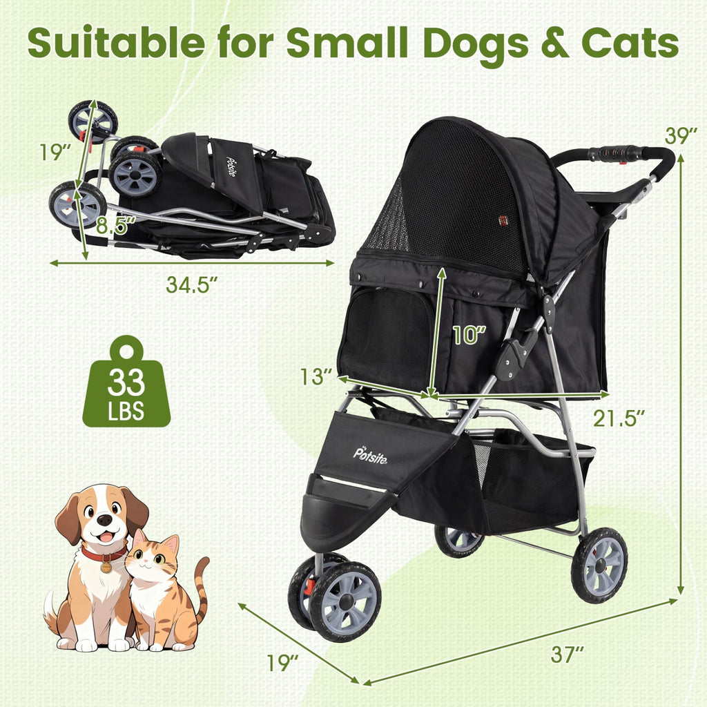 3 Wheel Pet Stroller for Small Dogs Cats up to 33 LBS