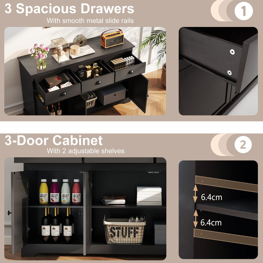3 Drawers Sideboard Buffet Storage with Adjustable Shelves
