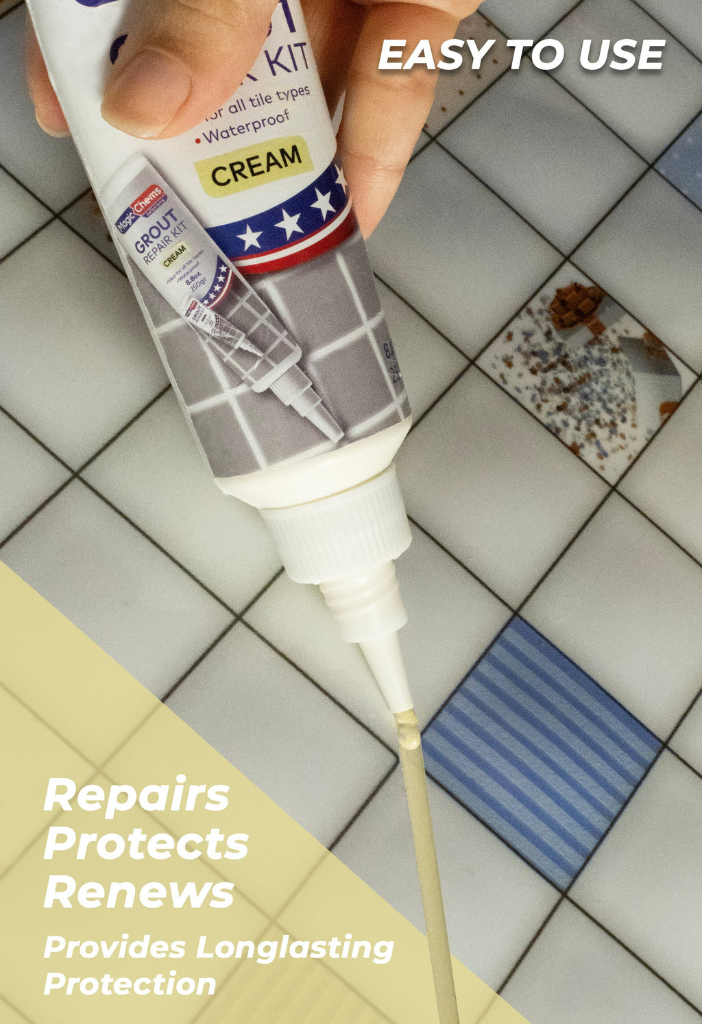Tile Grout Repair, Cream 8.8 oz/250gr. Fast Drying Grout Repair Kit