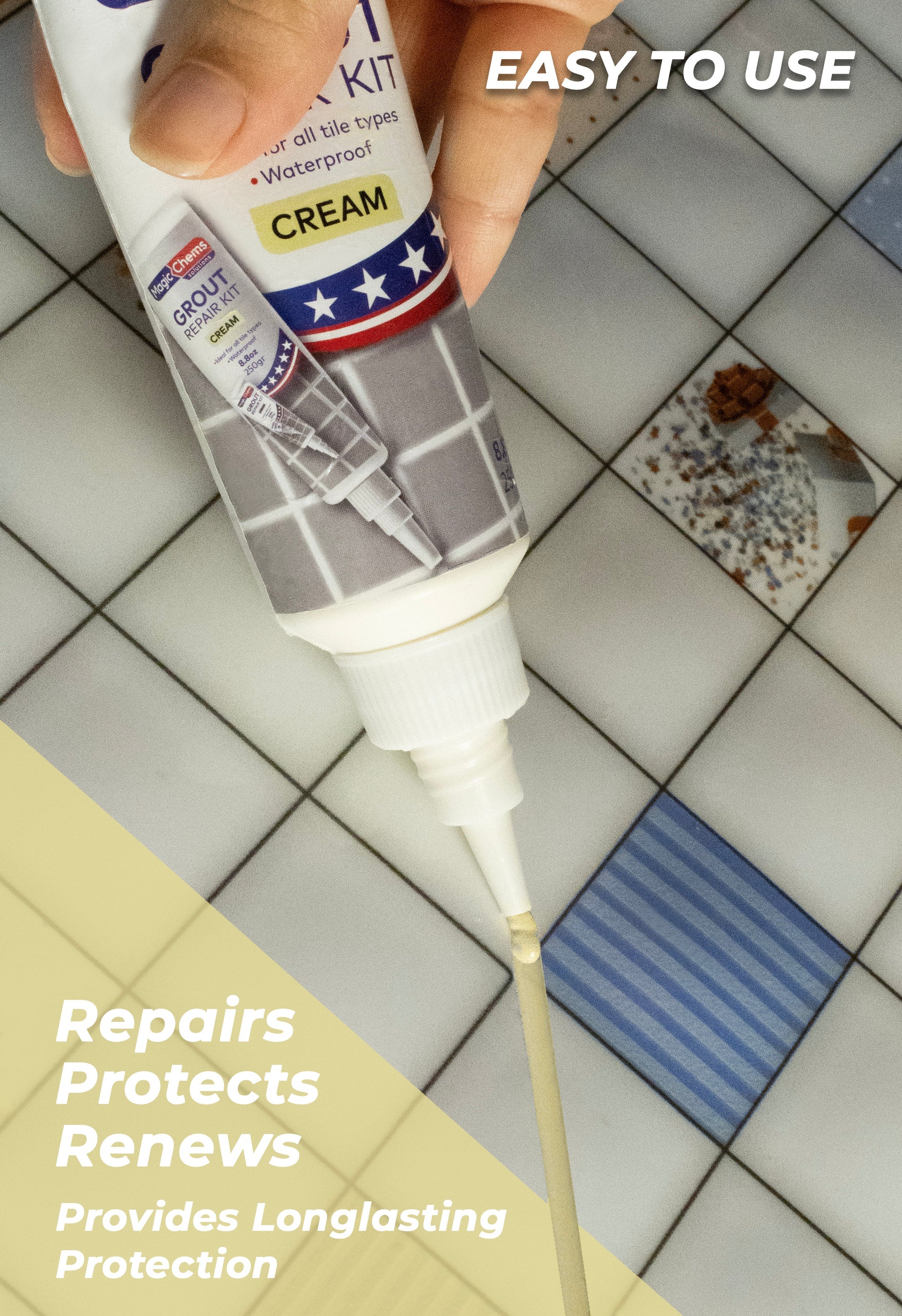 Tile Grout Repair, Cream 8.8 oz/250gr. Fast Drying Grout Repair Kit