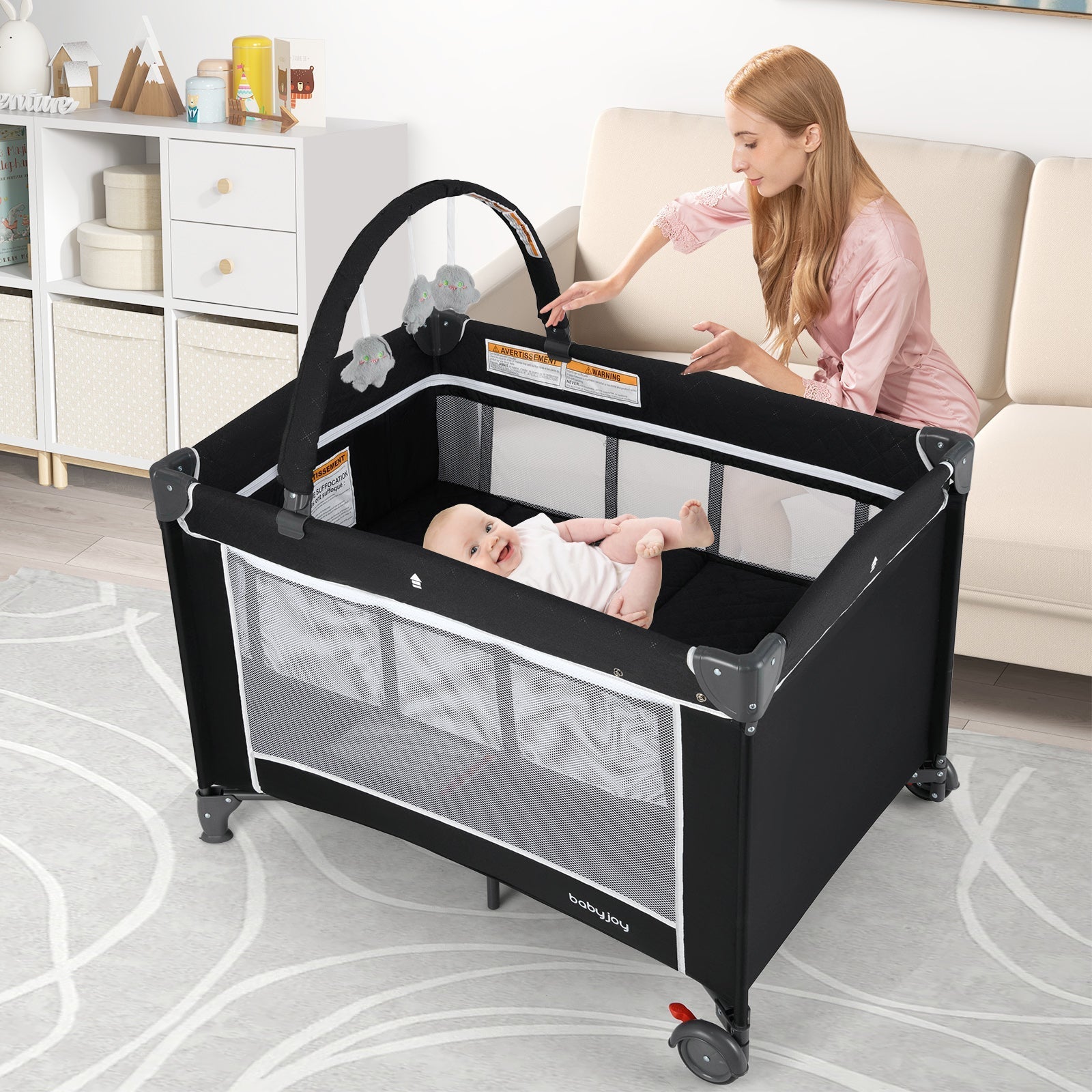3-in-1 Portable Baby Crib and Playpen with Changing Table