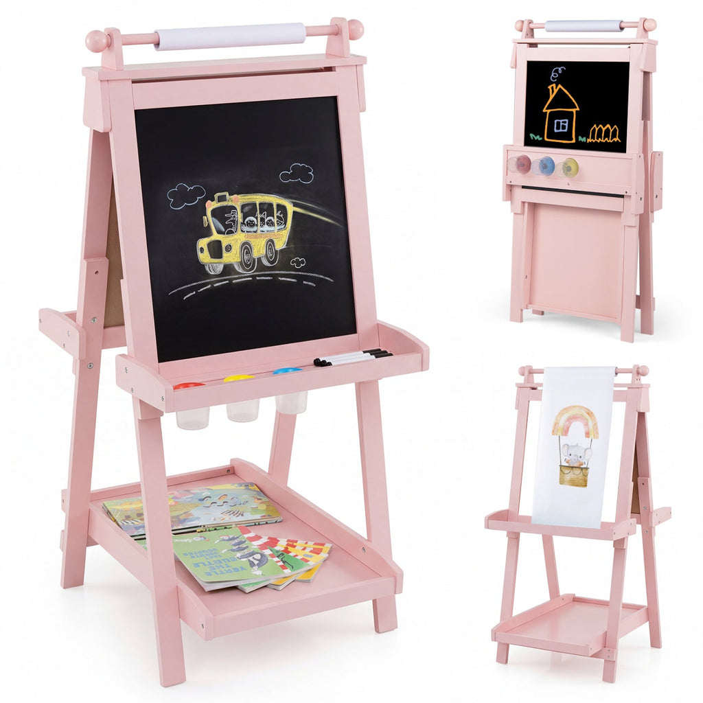 Double-Sided Kids Art Easel with Chalkboard & Whiteboard