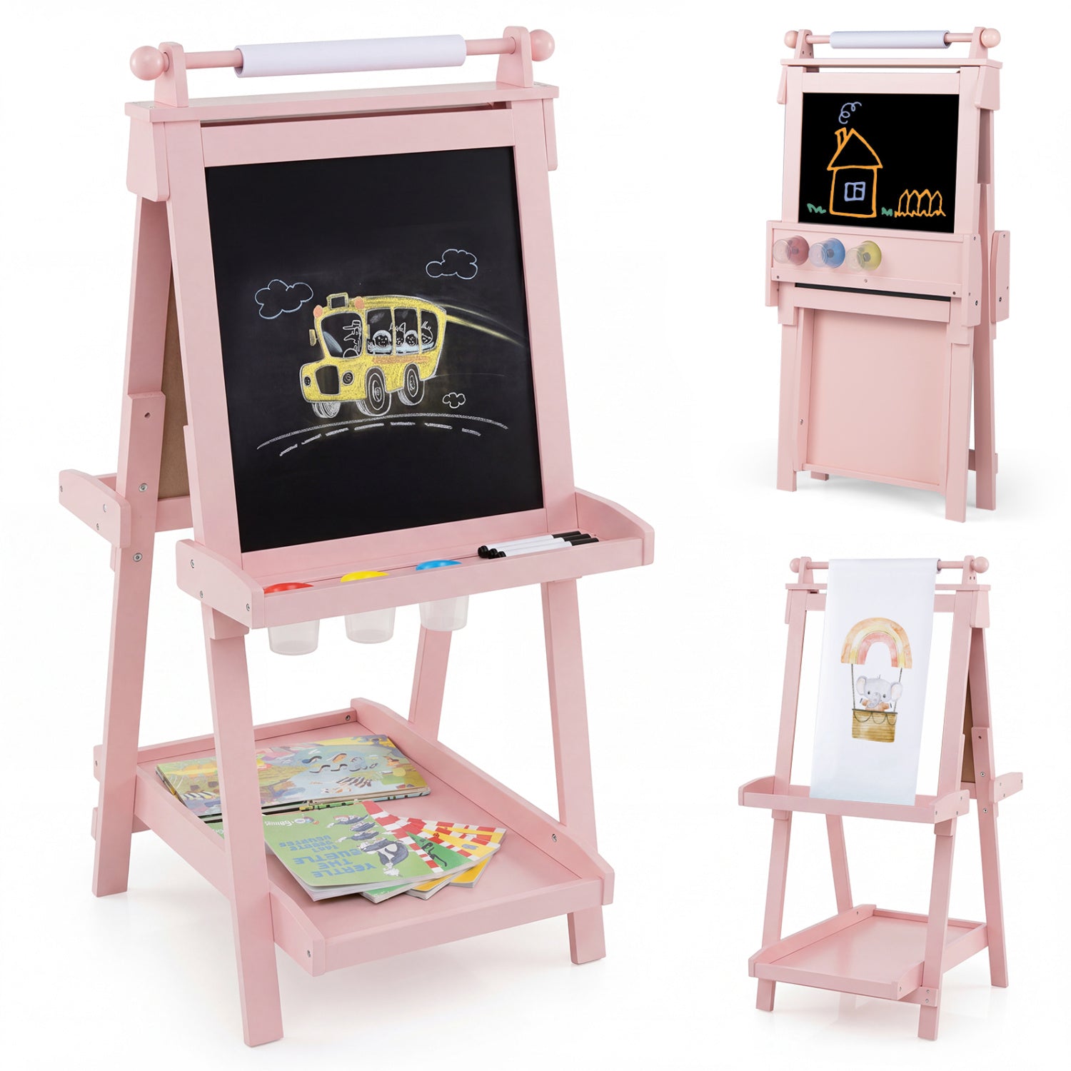 Double-Sided Kids Art Easel with Chalkboard & Whiteboard