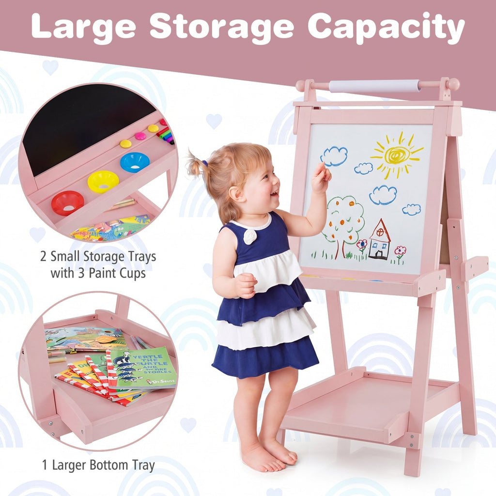 Double-Sided Kids Art Easel with Chalkboard & Whiteboard