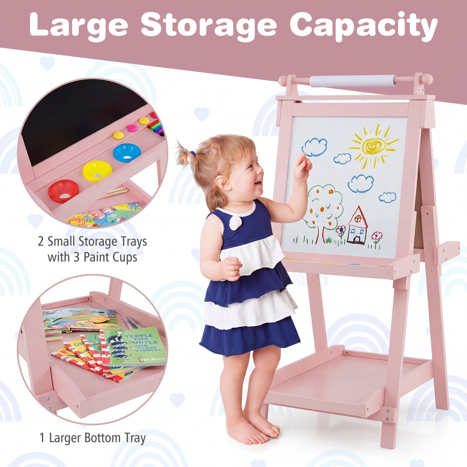 Double-Sided Kids Art Easel with Chalkboard & Whiteboard