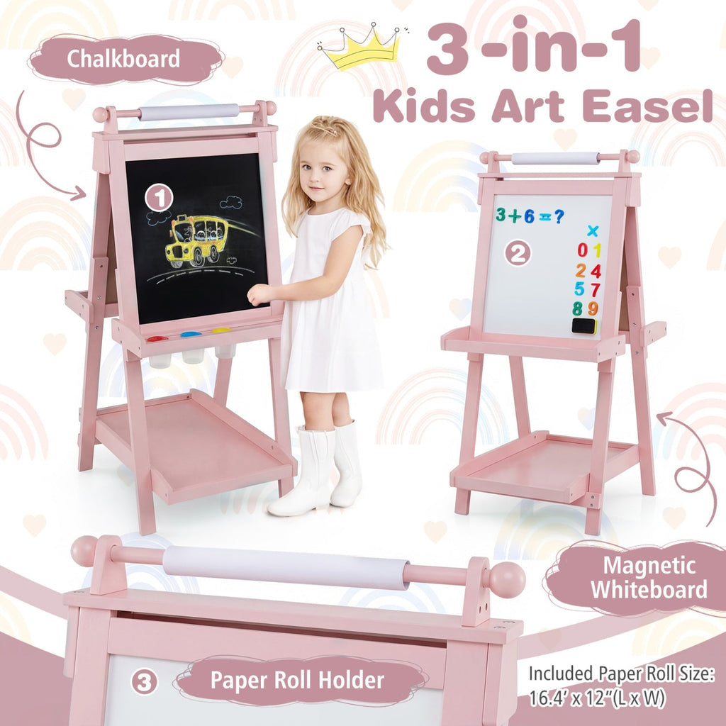 Double-Sided Kids Art Easel with Chalkboard & Whiteboard