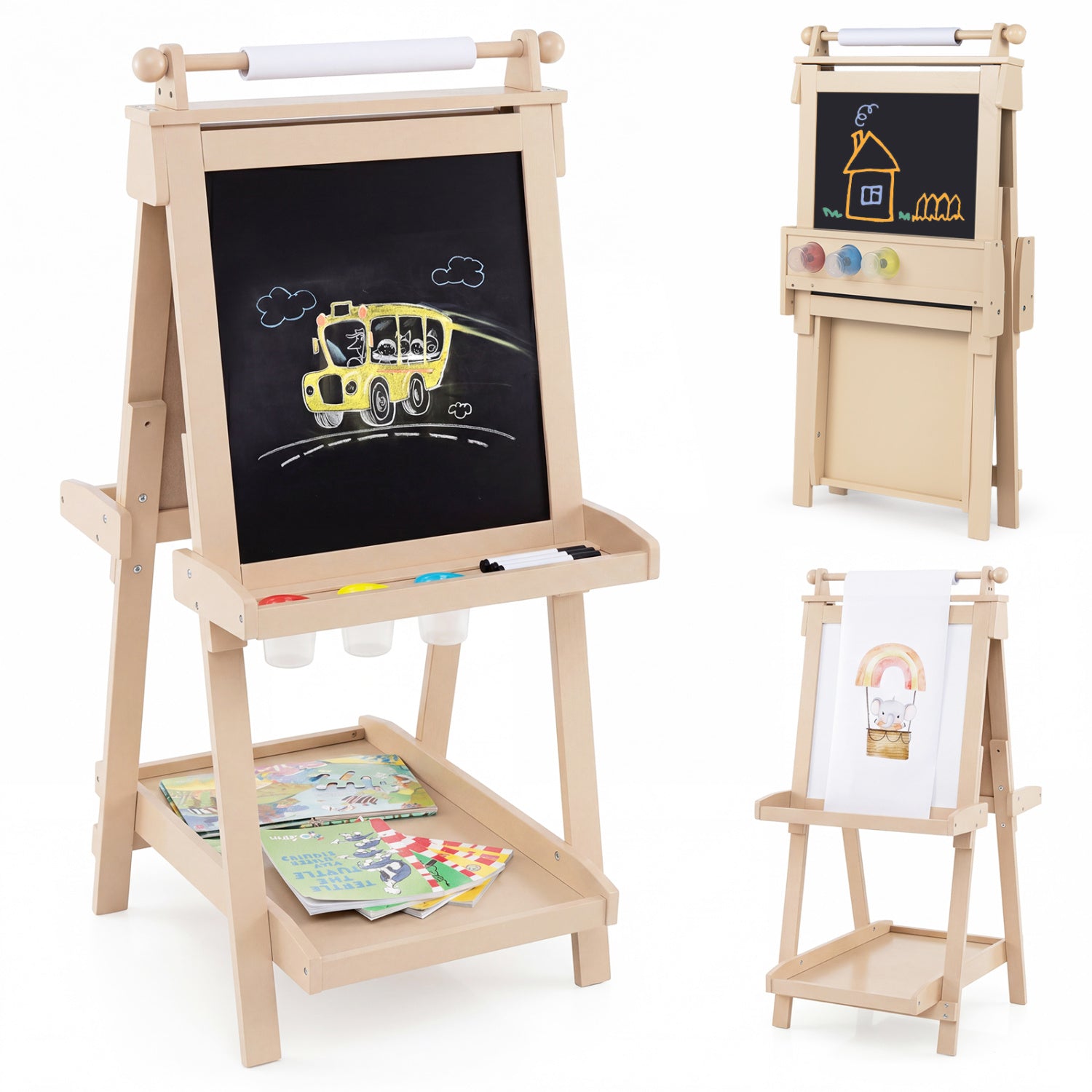 Double-Sided Kids Art Easel with Chalkboard & Whiteboard