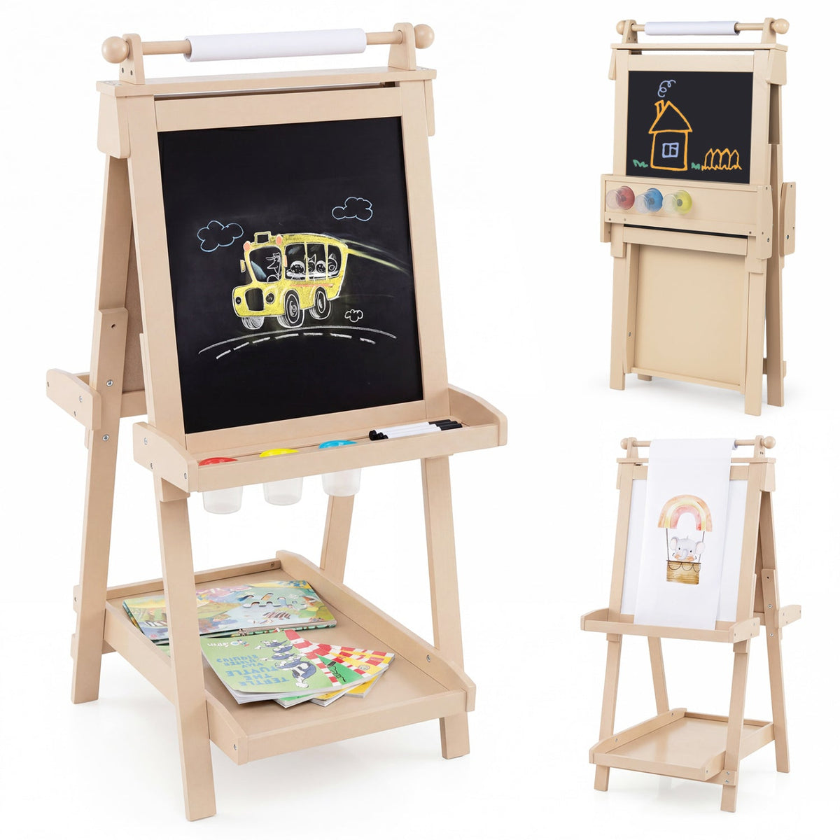 Double-Sided Kids Art Easel with Chalkboard & Whiteboard