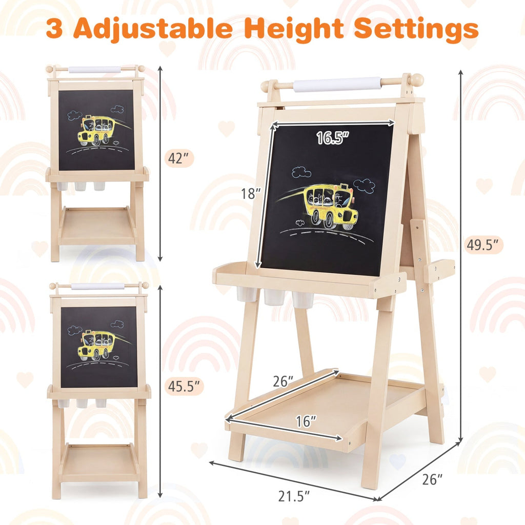 Double-Sided Kids Art Easel with Chalkboard & Whiteboard