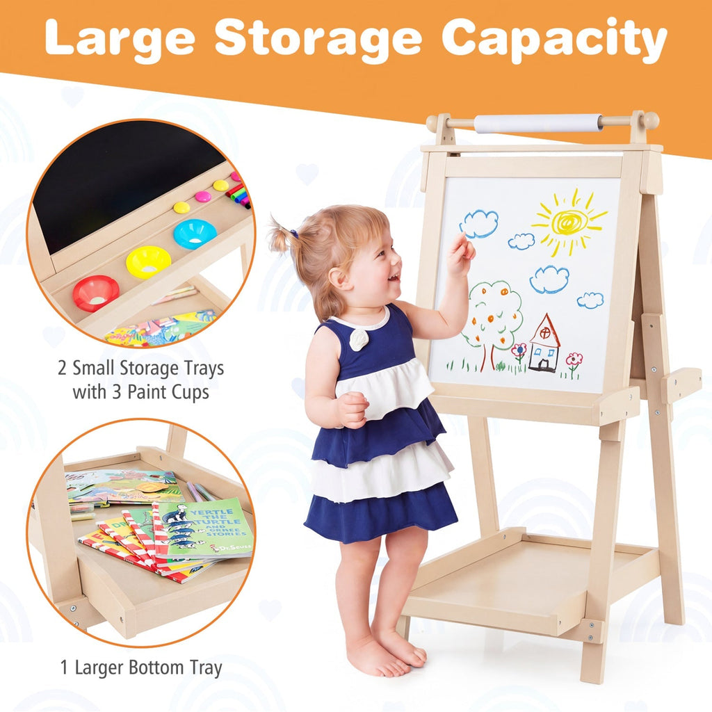 Double-Sided Kids Art Easel with Chalkboard & Whiteboard