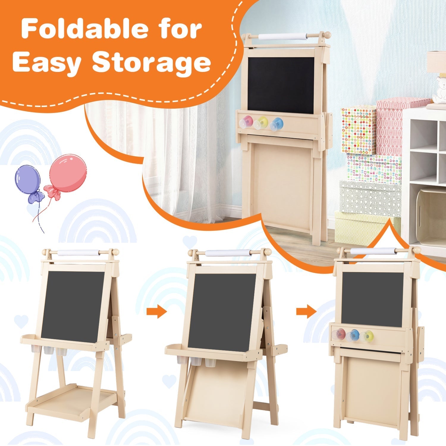 Double-Sided Kids Art Easel with Chalkboard & Whiteboard
