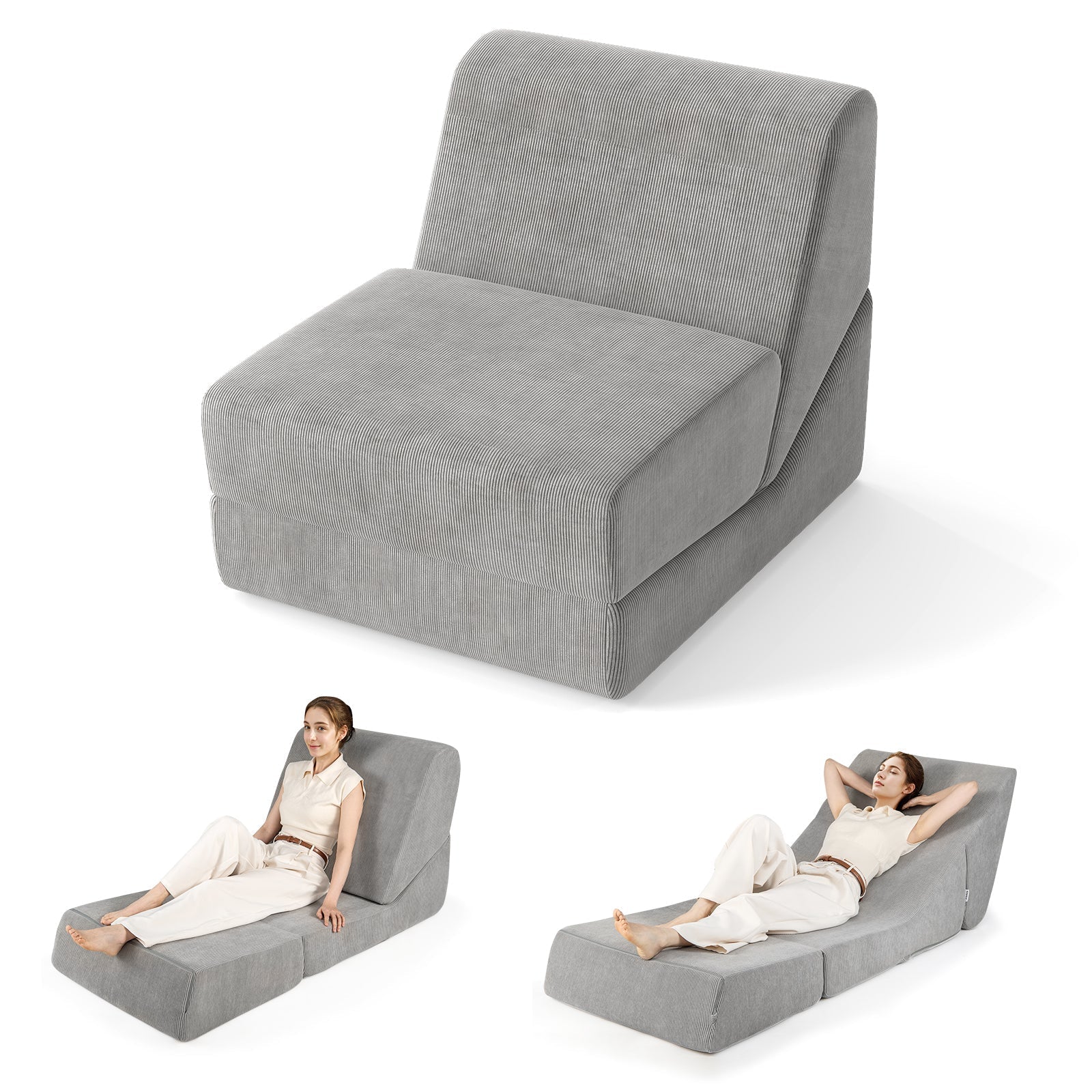 3-in-1 Folding Sofa Bed with Washable Zippered Cover-Gray