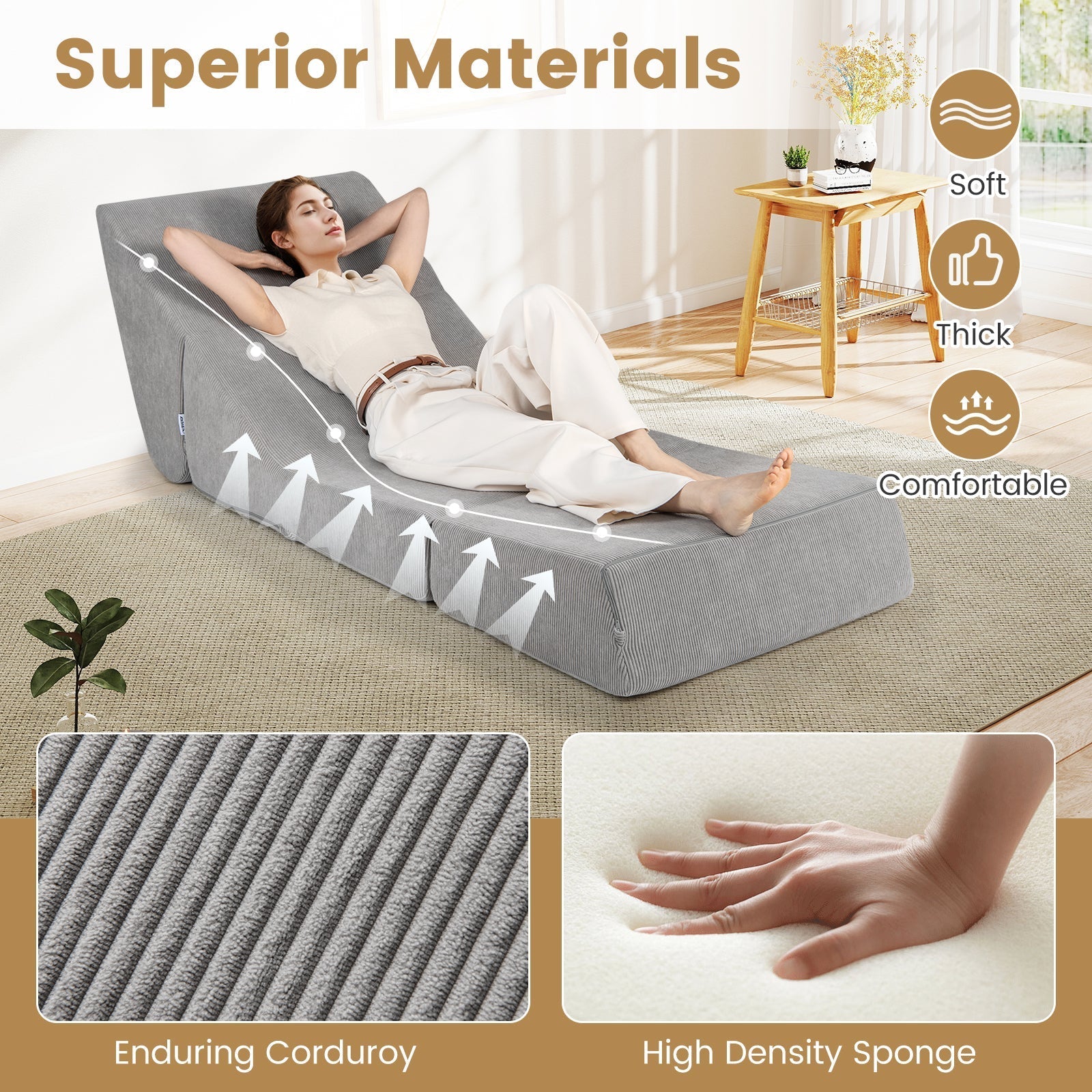 3-in-1 Folding Sofa Bed with Washable Zippered Cover-Gray