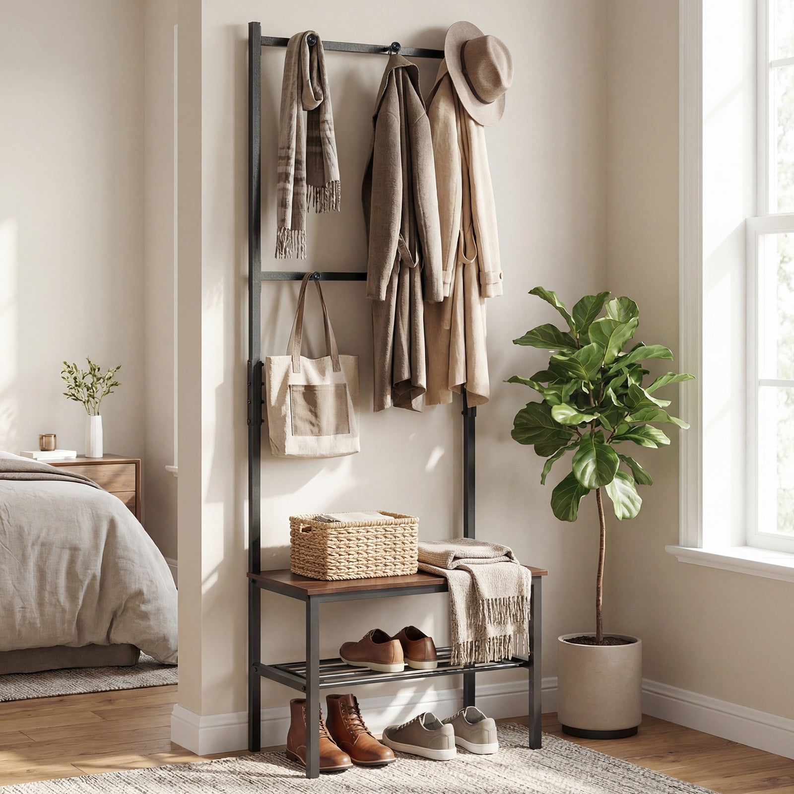 3-in-1 Hall Tree Freestanding Entryway Bench with Hooks