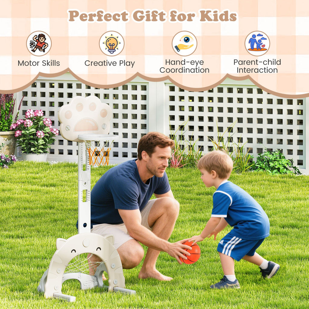3 in 1 Kids Basketball Hoop with Basketball and Foldable Rim