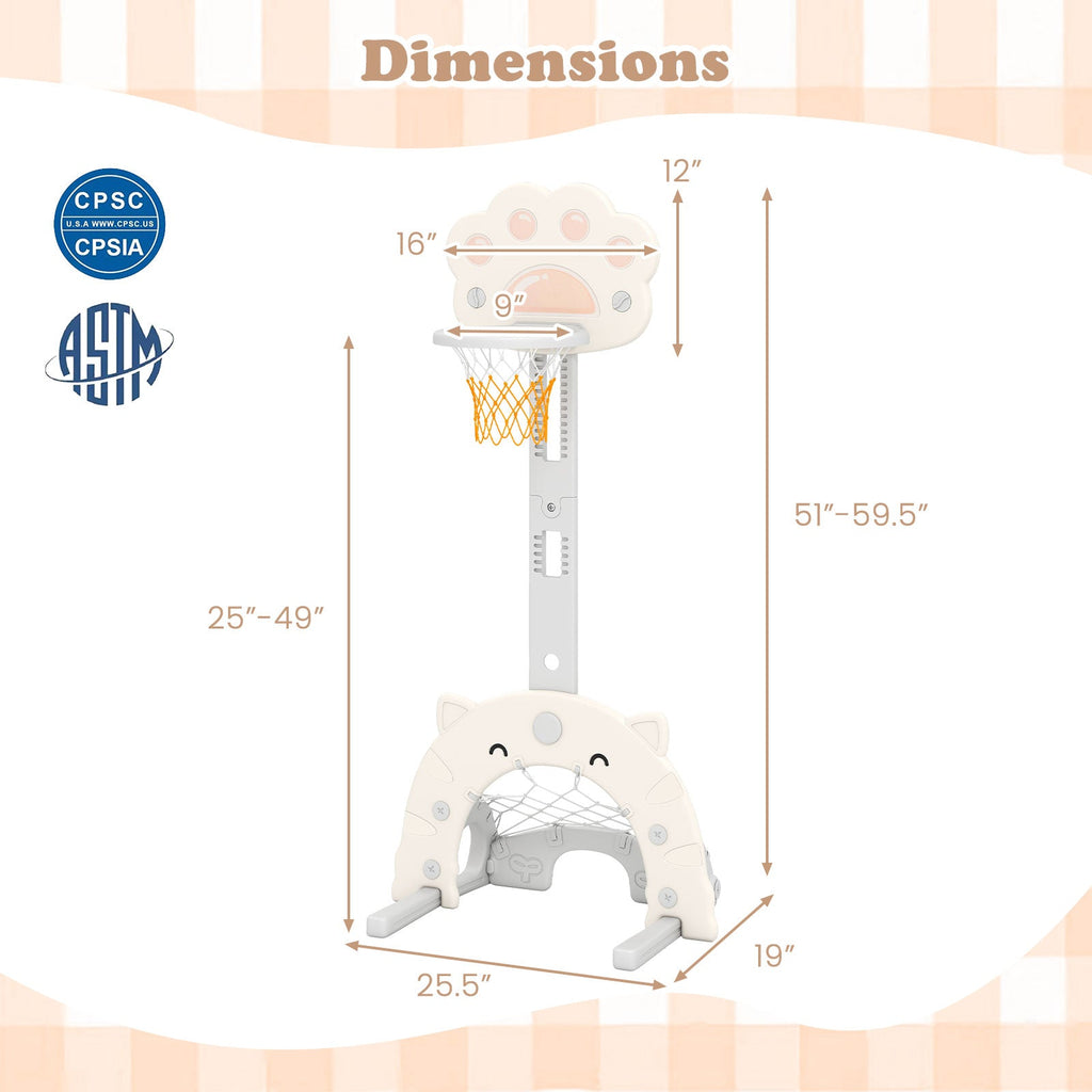 3 in 1 Kids Basketball Hoop with Basketball and Foldable Rim