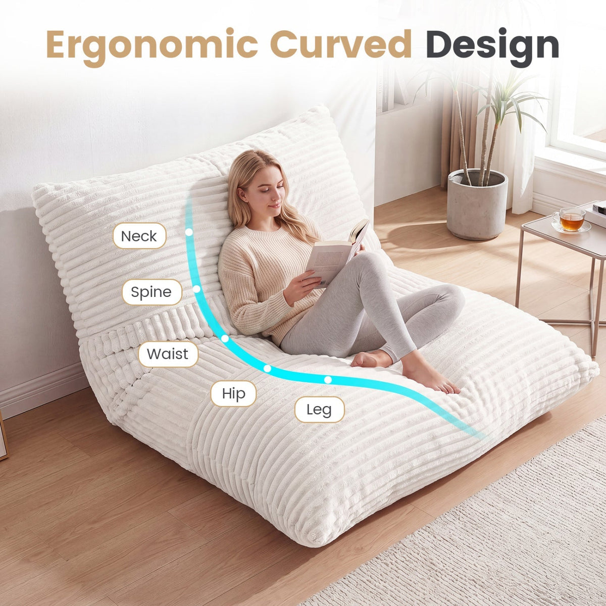3-in-1 Convertible Bean Bag Chair with Corduroy Fabric