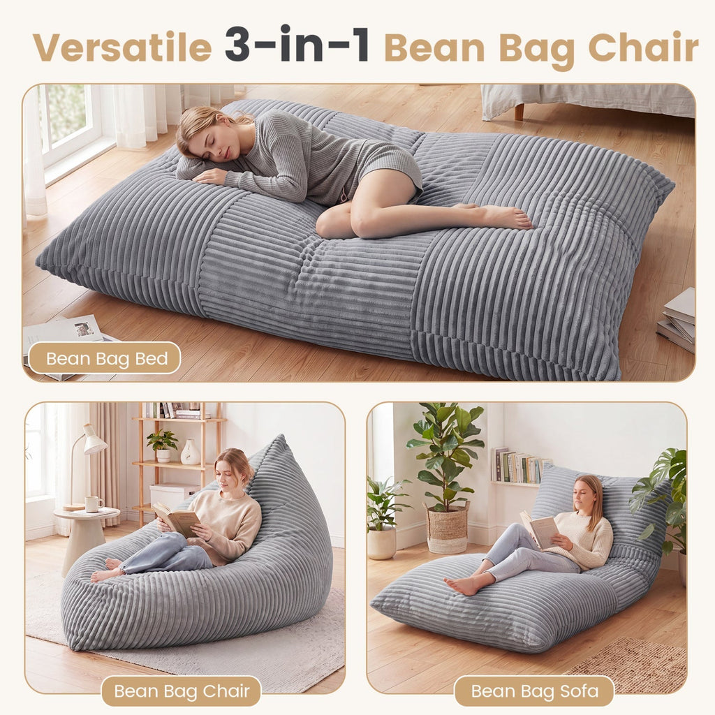 3-in-1 Convertible Bean Bag Chair with Corduroy Fabric