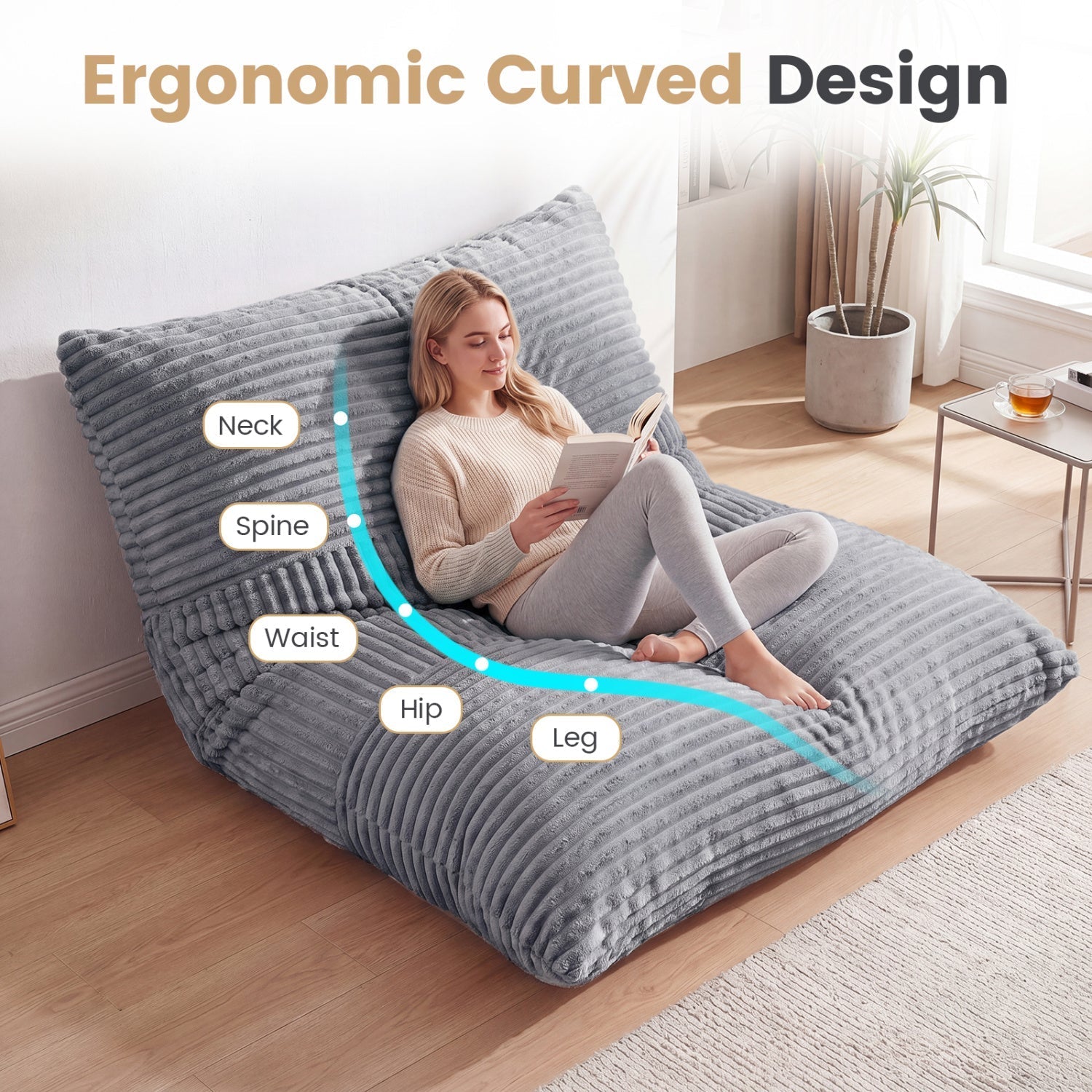 3-in-1 Convertible Bean Bag Chair with Corduroy Fabric