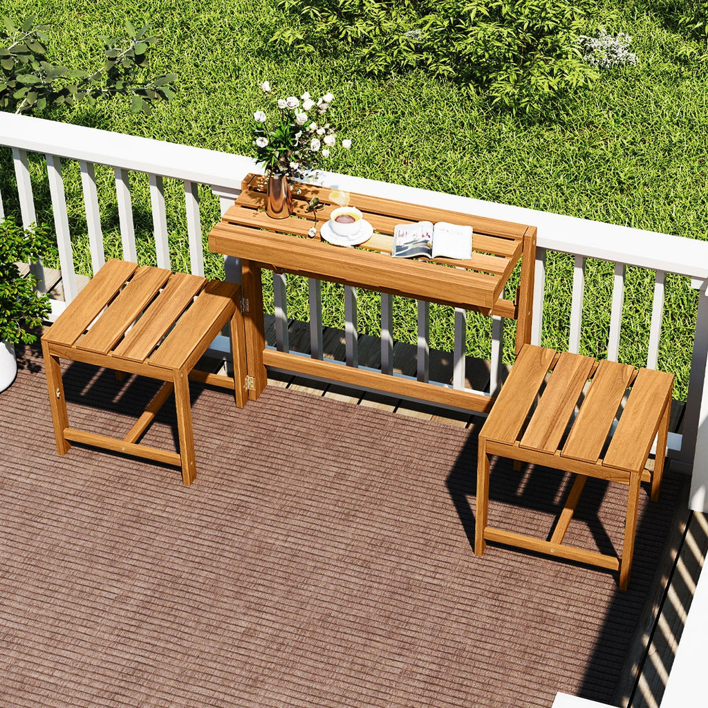 3-in-1 Outdoor Acacia Wood Loveseat Bench Furniture with Slatted Seat