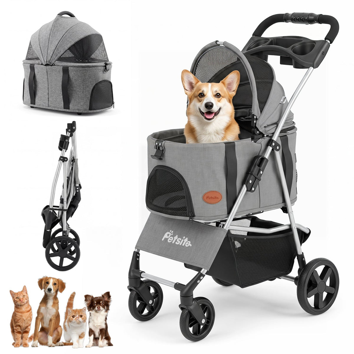 3-in-1 Foldable Pet Stroller for Small to Medium Dogs