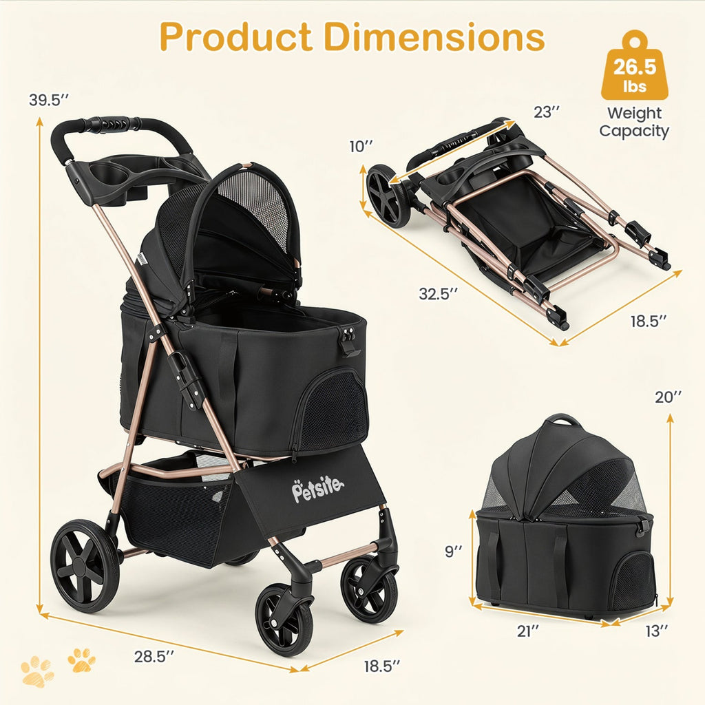 3-in-1 Foldable Pet Stroller for Small to Medium Dogs
