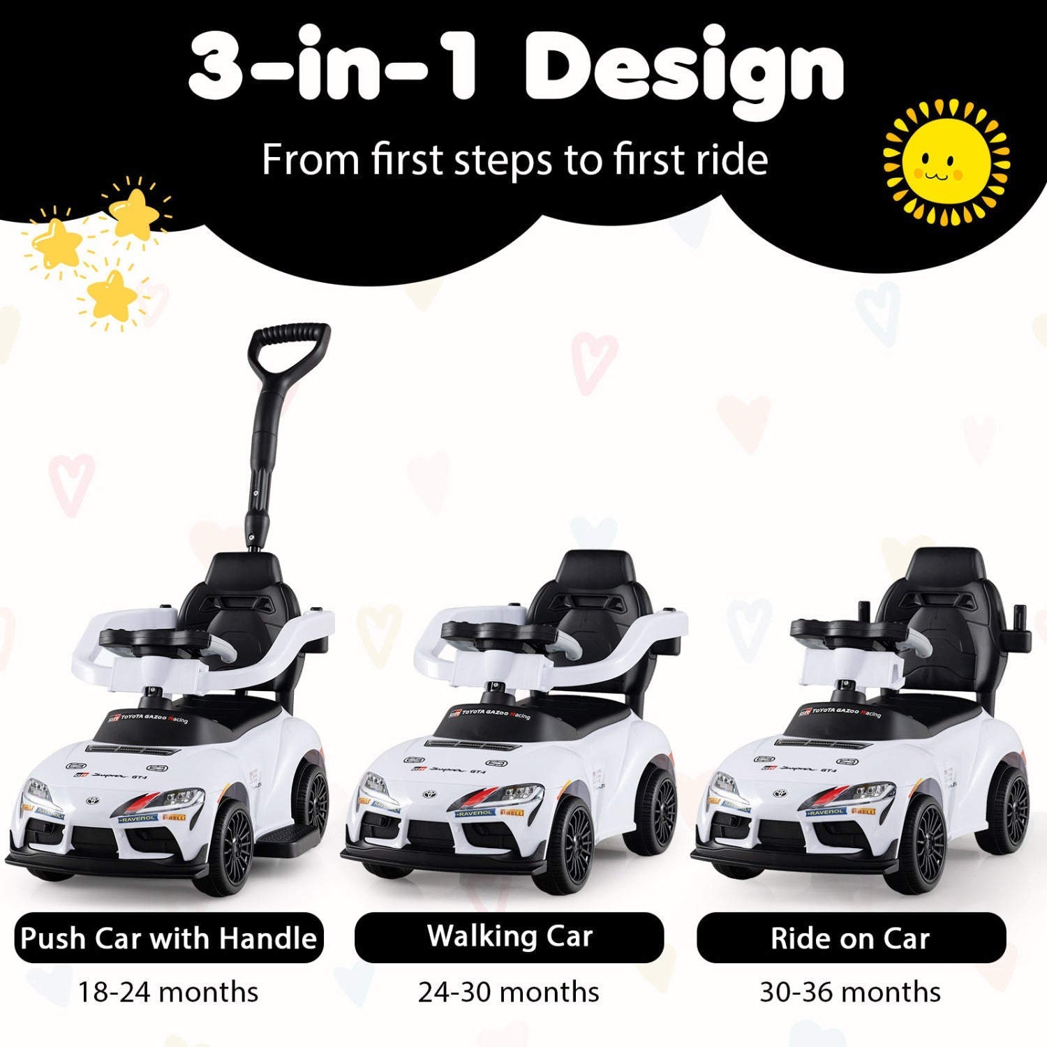 3-in-1 Toyota Licensed Foot-to-Floor Stroller Sliding Walking Toy