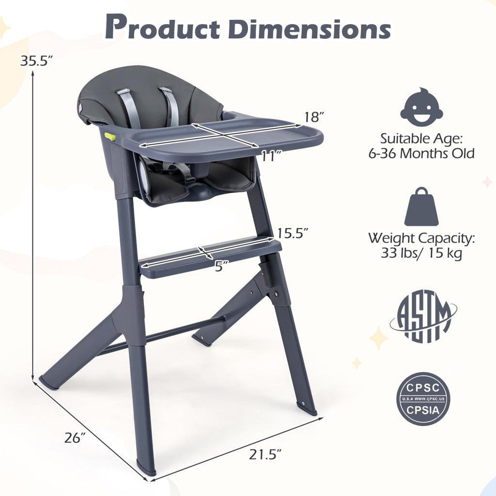 3-in-1 Washable Baby High Chair with Tray Footrest