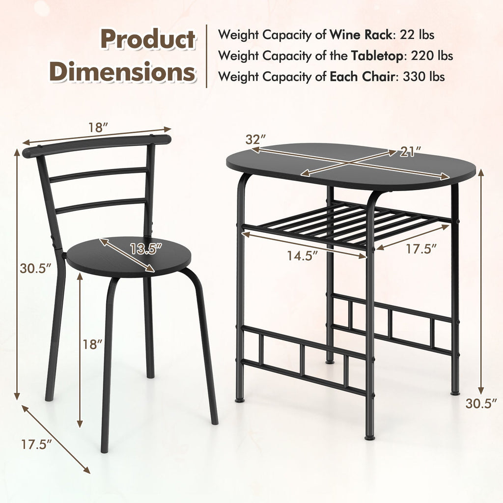 3 pcs Home Kitchen Bistro Pub Dining Table 2 Chairs Set