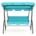 3 Seat Outdoor Patio Canopy Swing with Cushioned Steel Frame-Blue