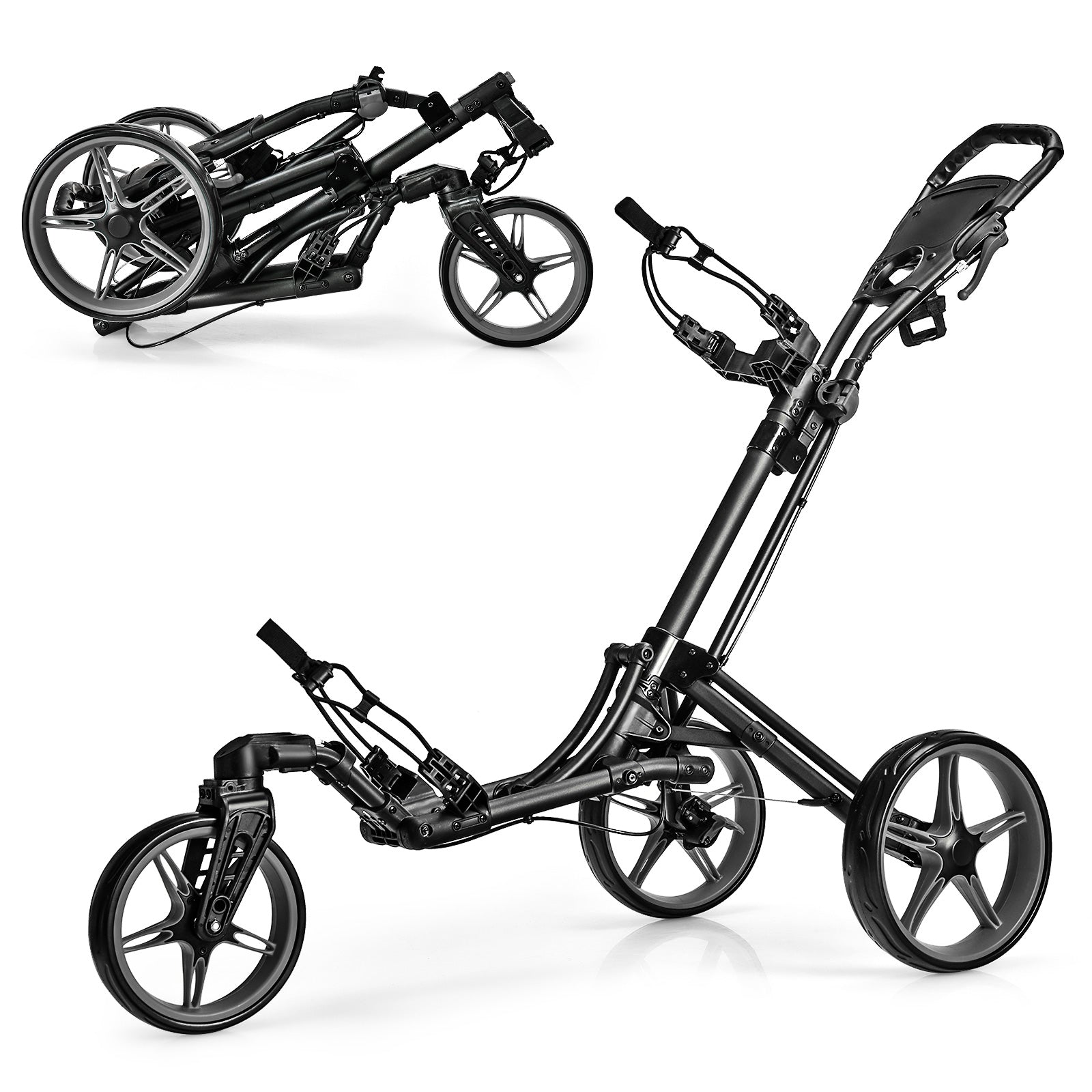 Folding Golf Push Cart with Scoreboard Adjustable Handle Swivel Wheel