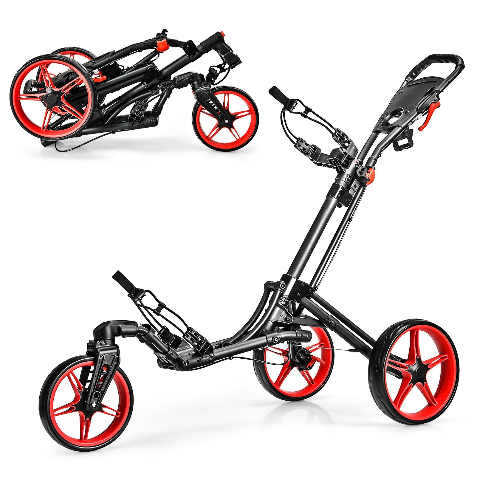 Folding Golf Push Cart with Scoreboard Adjustable Handle Swivel Wheel