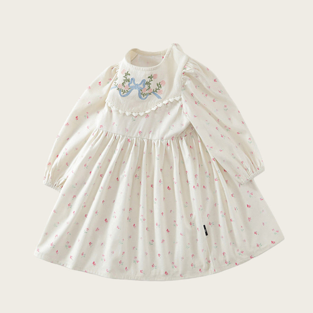 French-Style Vintage Floral Embroidered Dress For Girls