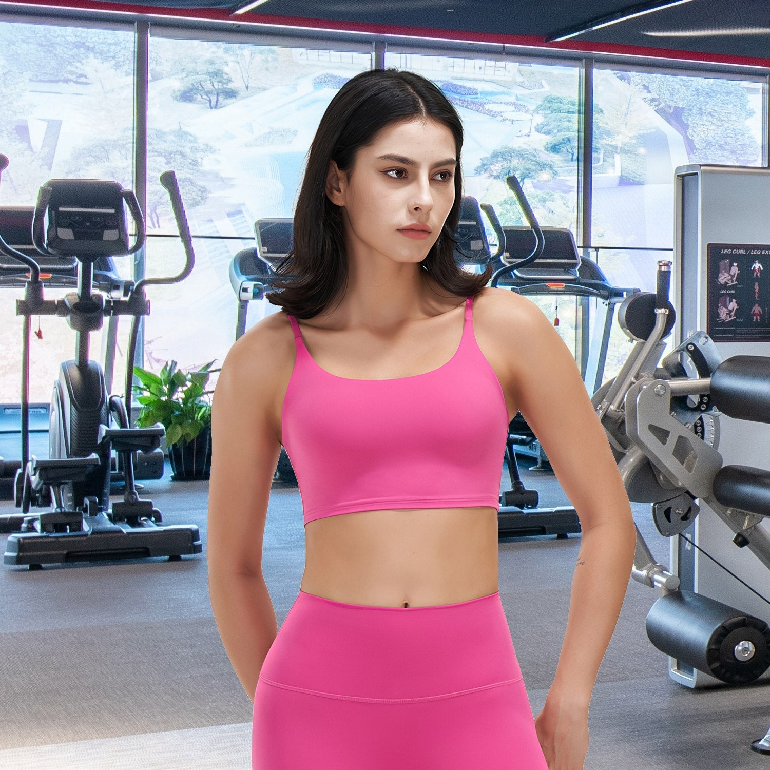 Women Sport Bras with Removable Pads, Low-Impact Square Neck