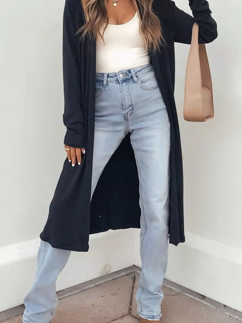 Solid Color Long Sleeve Casual Tunic Shift Cardigan