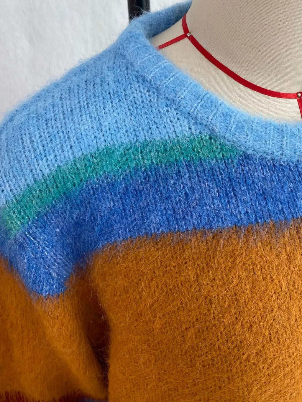 Fuzzy Striped Crew Neck Sweater