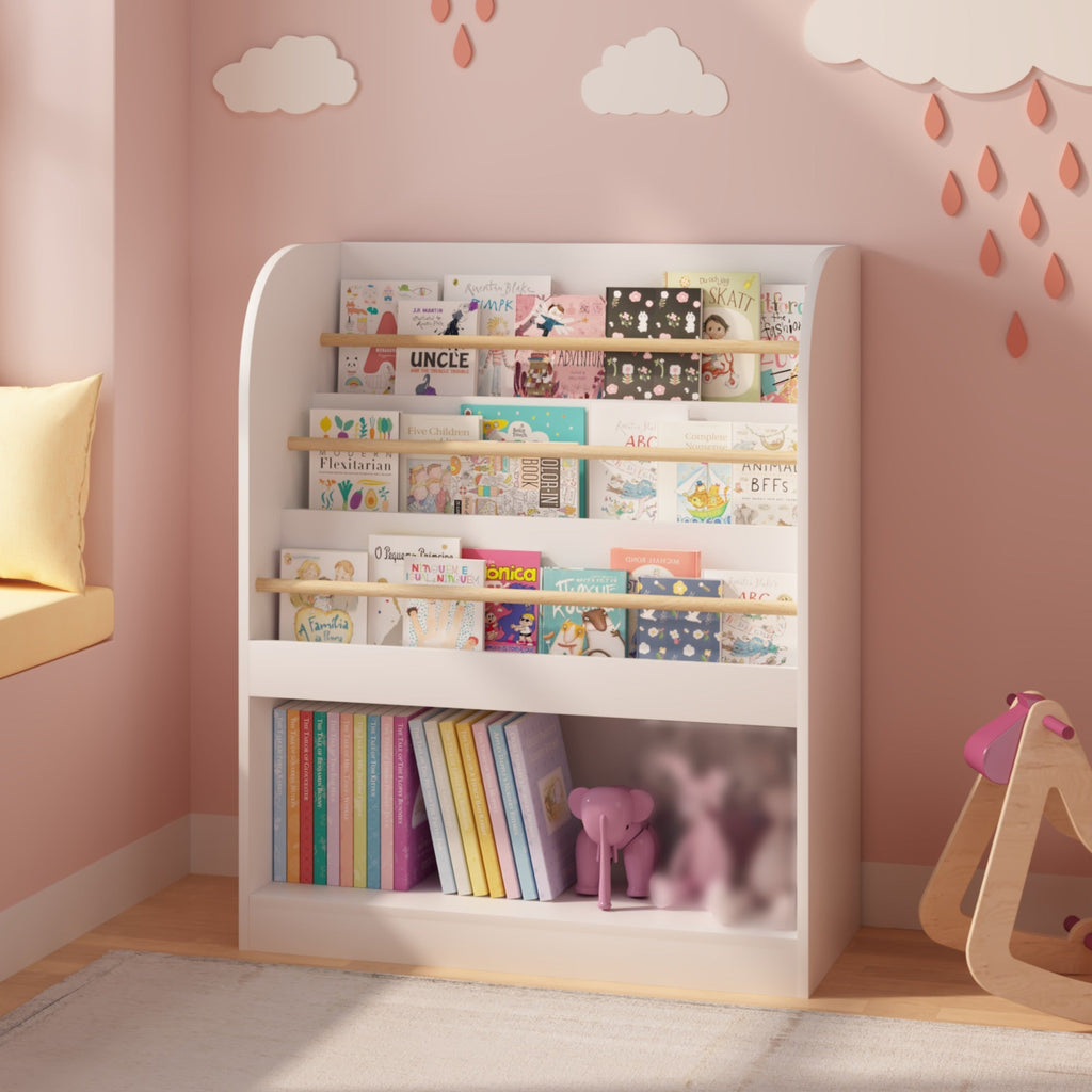 Kids Bookshelf with 3-Tier Front-Facing Display & Toy Storage