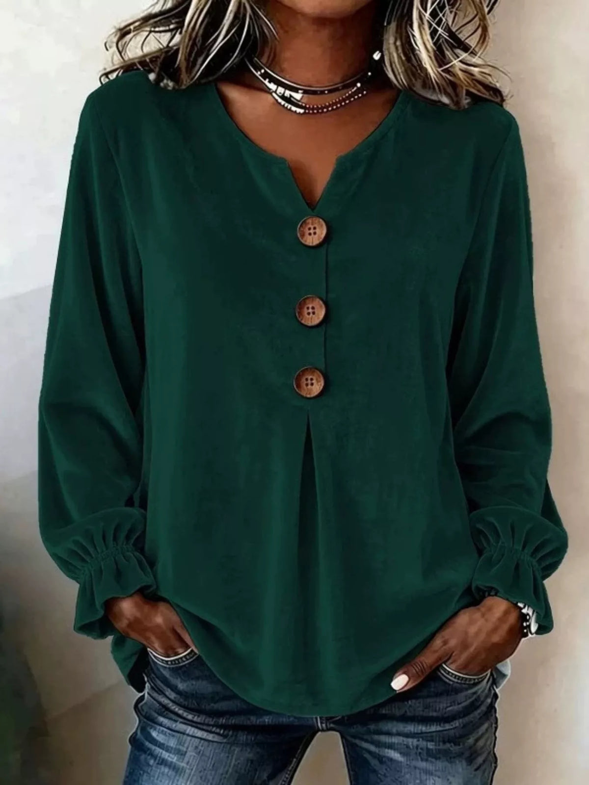 Velvet Flounce Sleeve Blouse