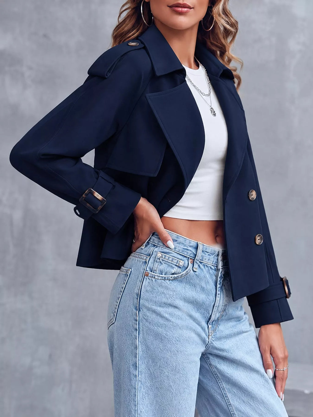 Double-Breasted Cropped Trench Outerwear