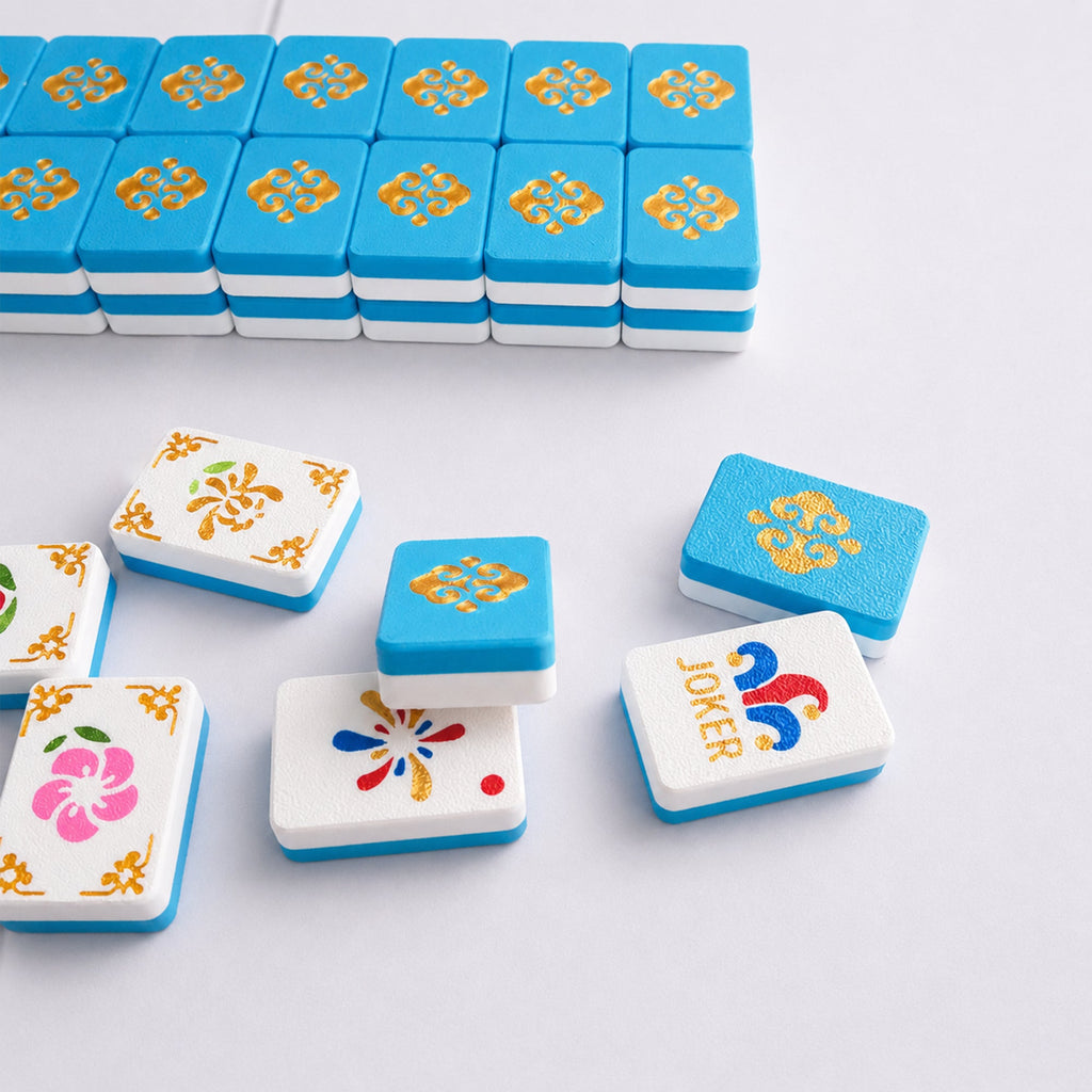 160PCS Floating Mahjong Tile Set Blue Classic Style With 3 Dice