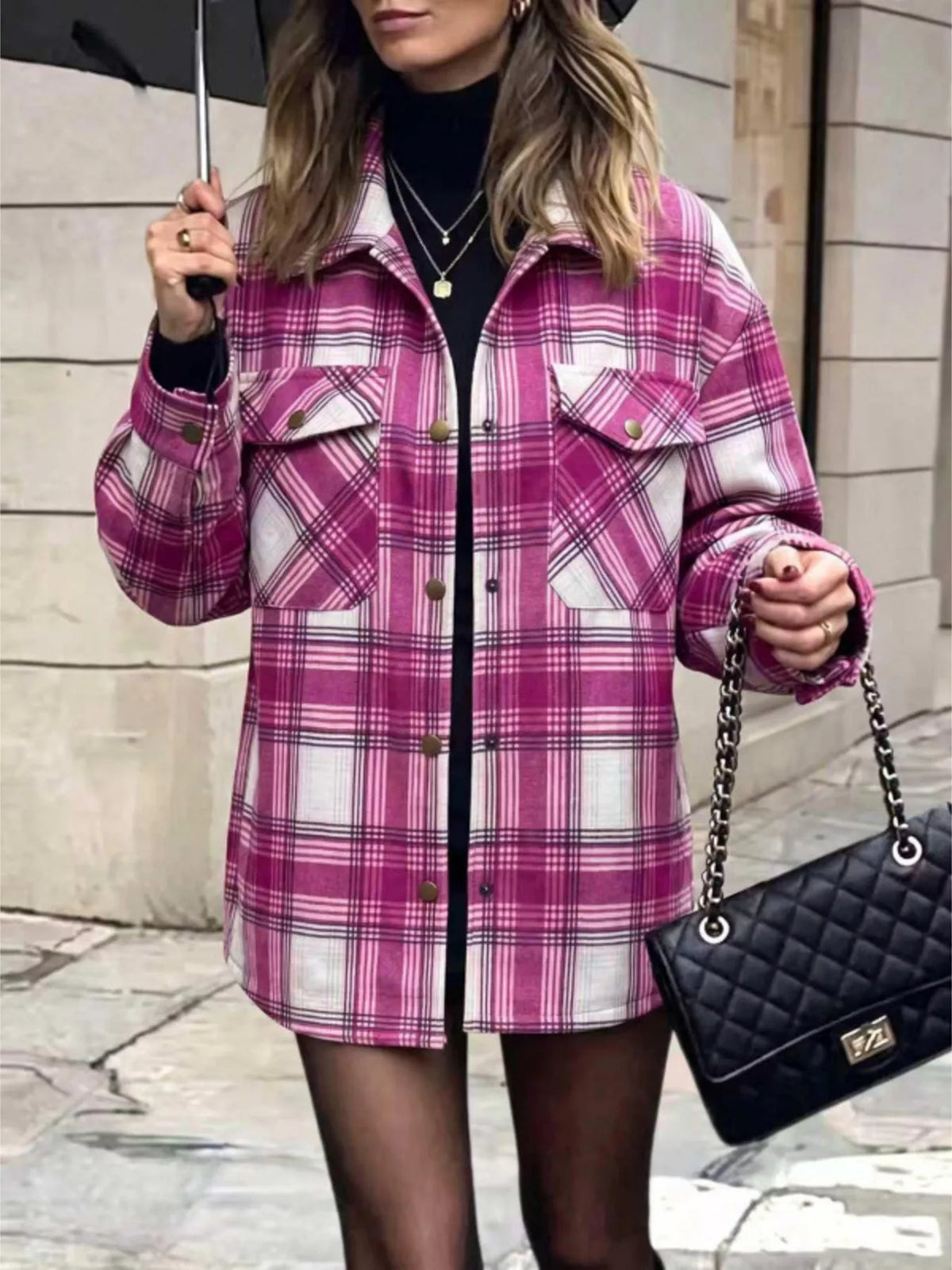 Plaid Snap Down Shacket