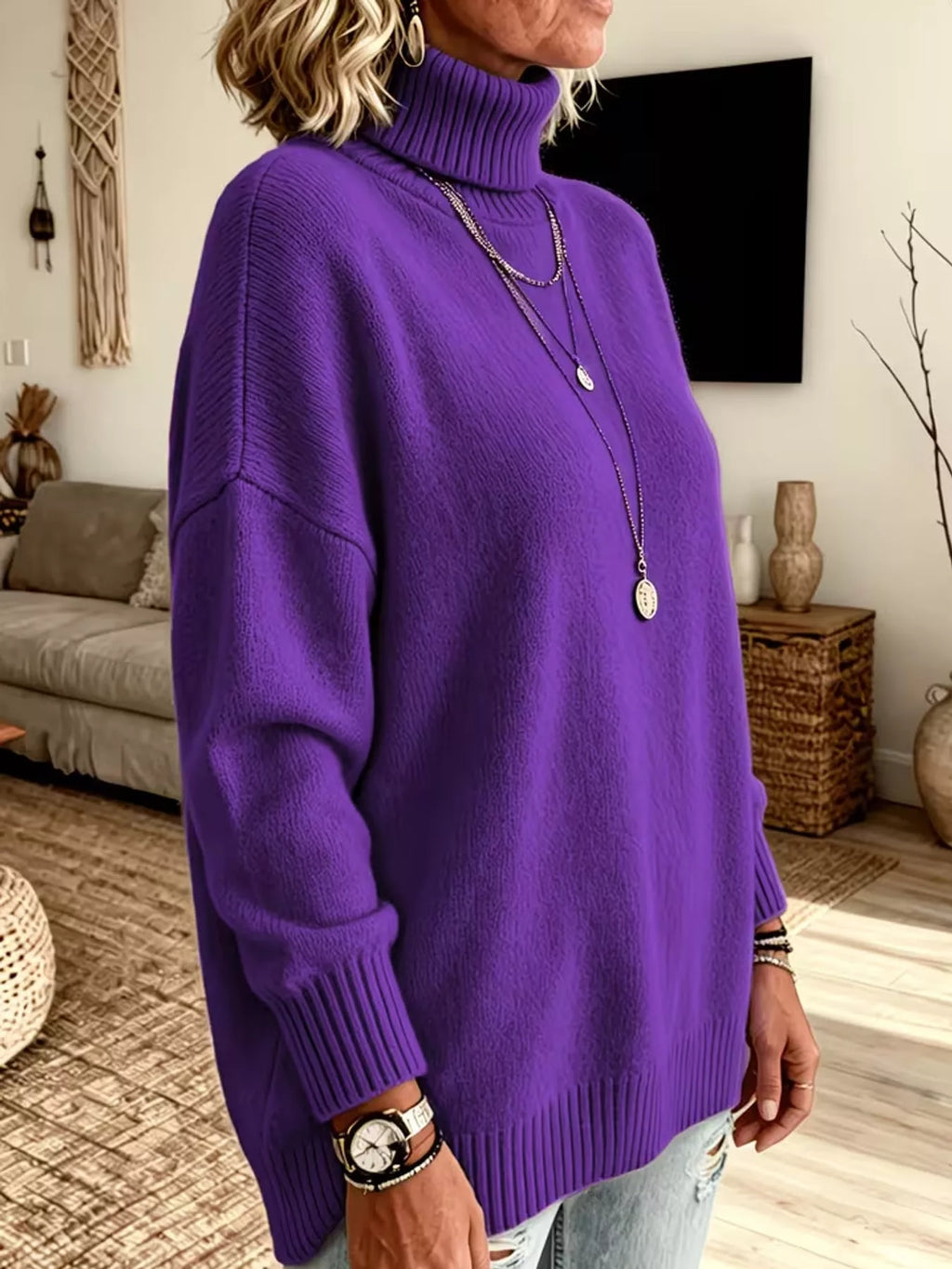 Turtleneck Dropped Shoulder Sweater